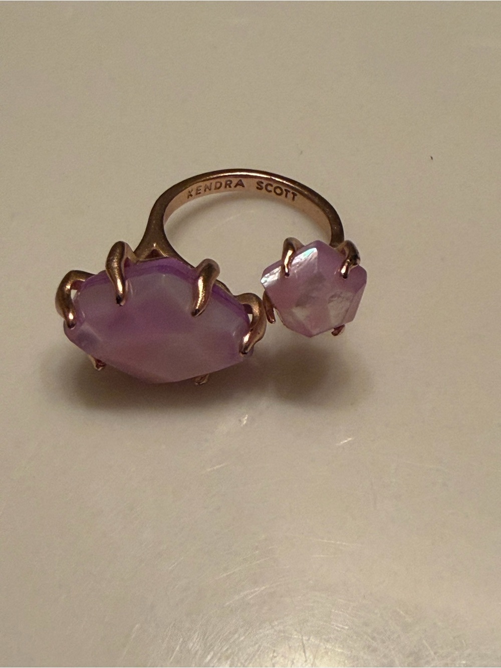 Kendra Scott Rose Gold Double Stone Ring with Lavender Stones